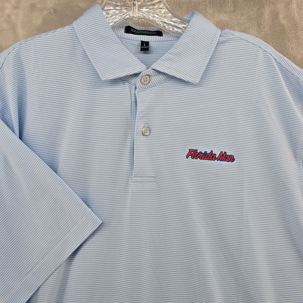 Live Forever Golf Polo Shirt Mens‎ Large Blue White Florida Man Performance